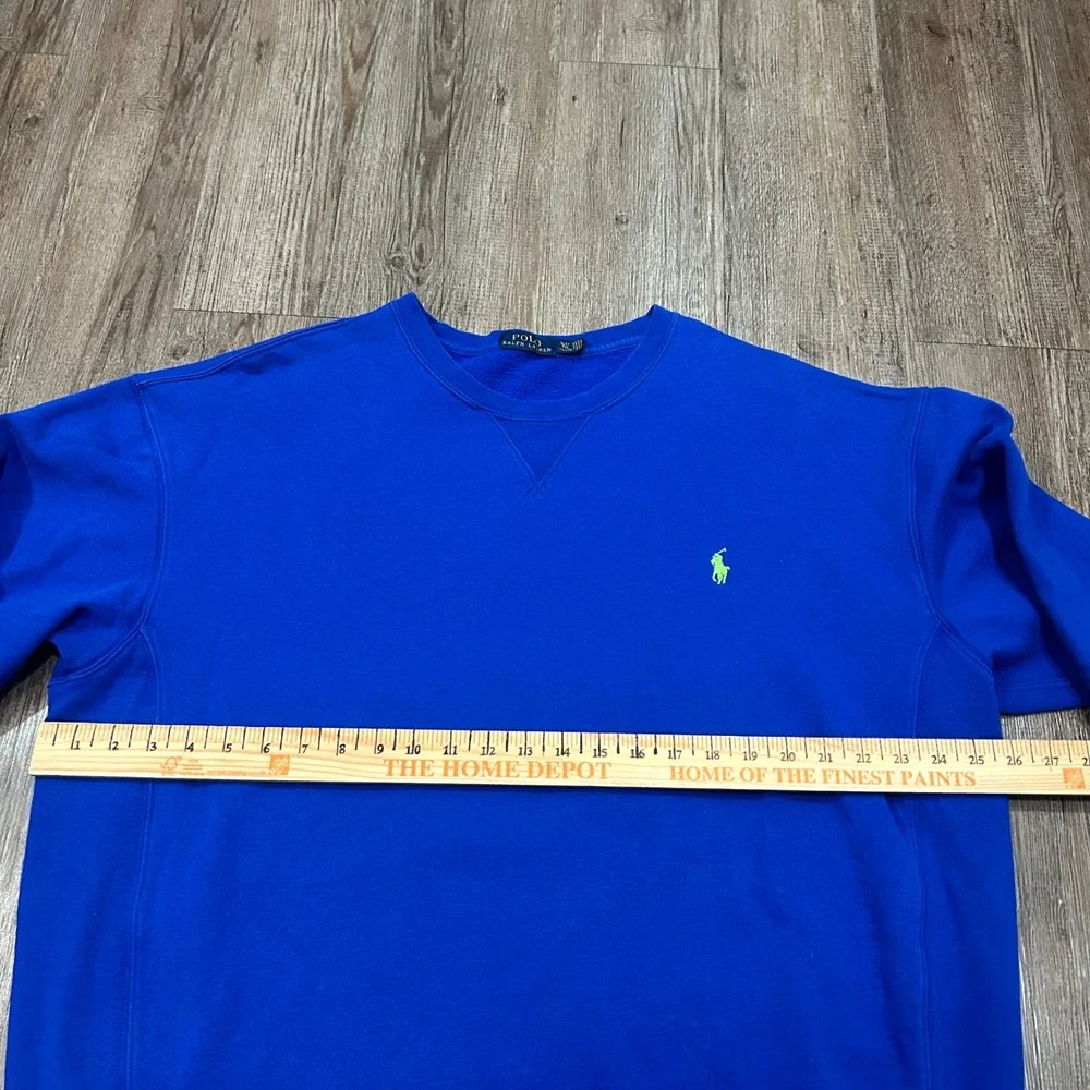 Polo Ralph Lauren Mens‎ XLT Blue Crewneck Sweatshirt Neon Green Pony Logo Fleece